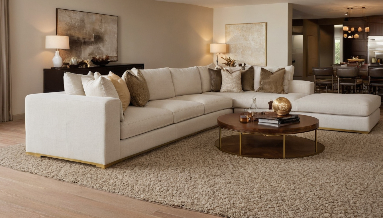 Luxury interior image showing How should standard rug sizes be tested against sofas, sectionals, and chairs