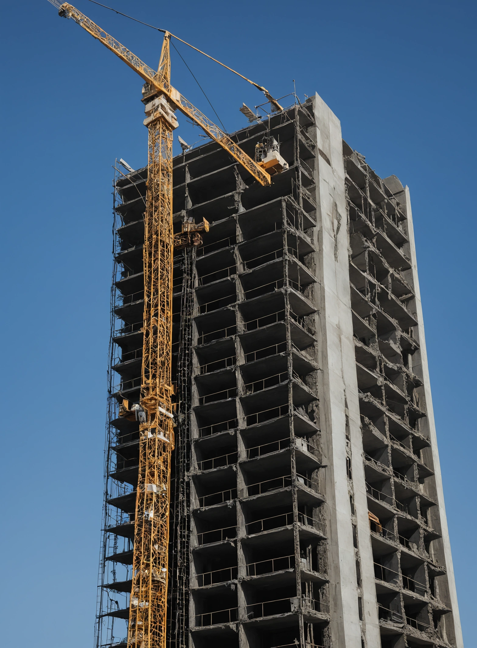 Residential tower under construction in Dubai with completed lower floors and exposed upper structure
