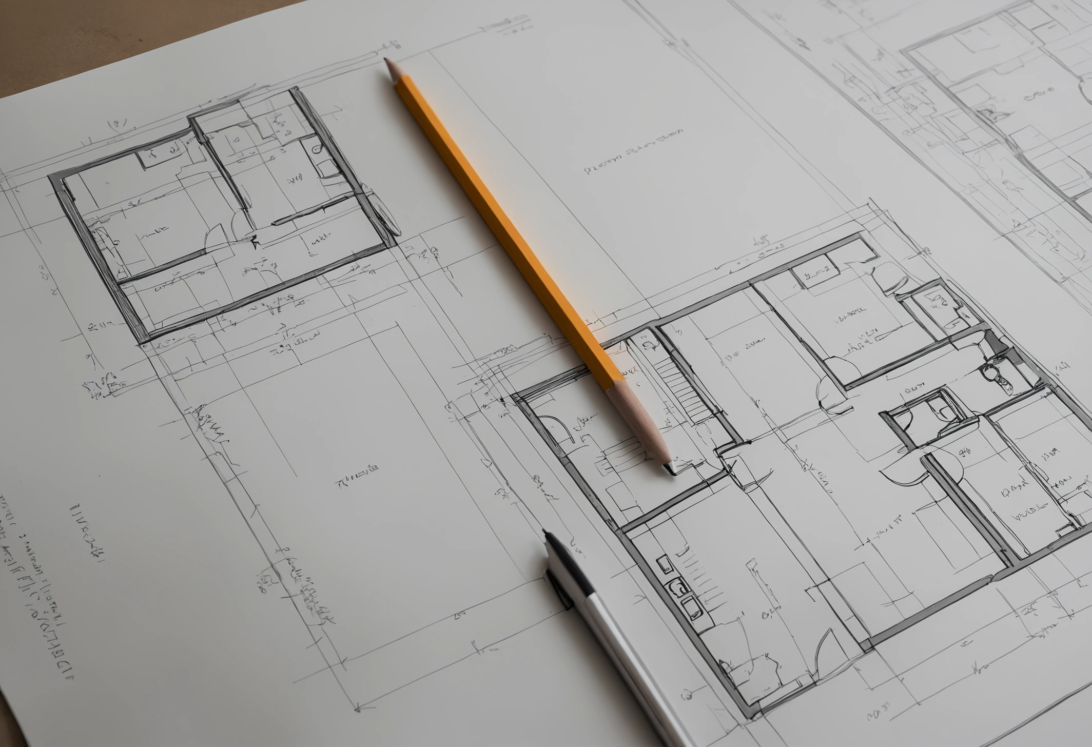 Developer marketing floor plan next to a hand-measured survey sketch showing added structural elements