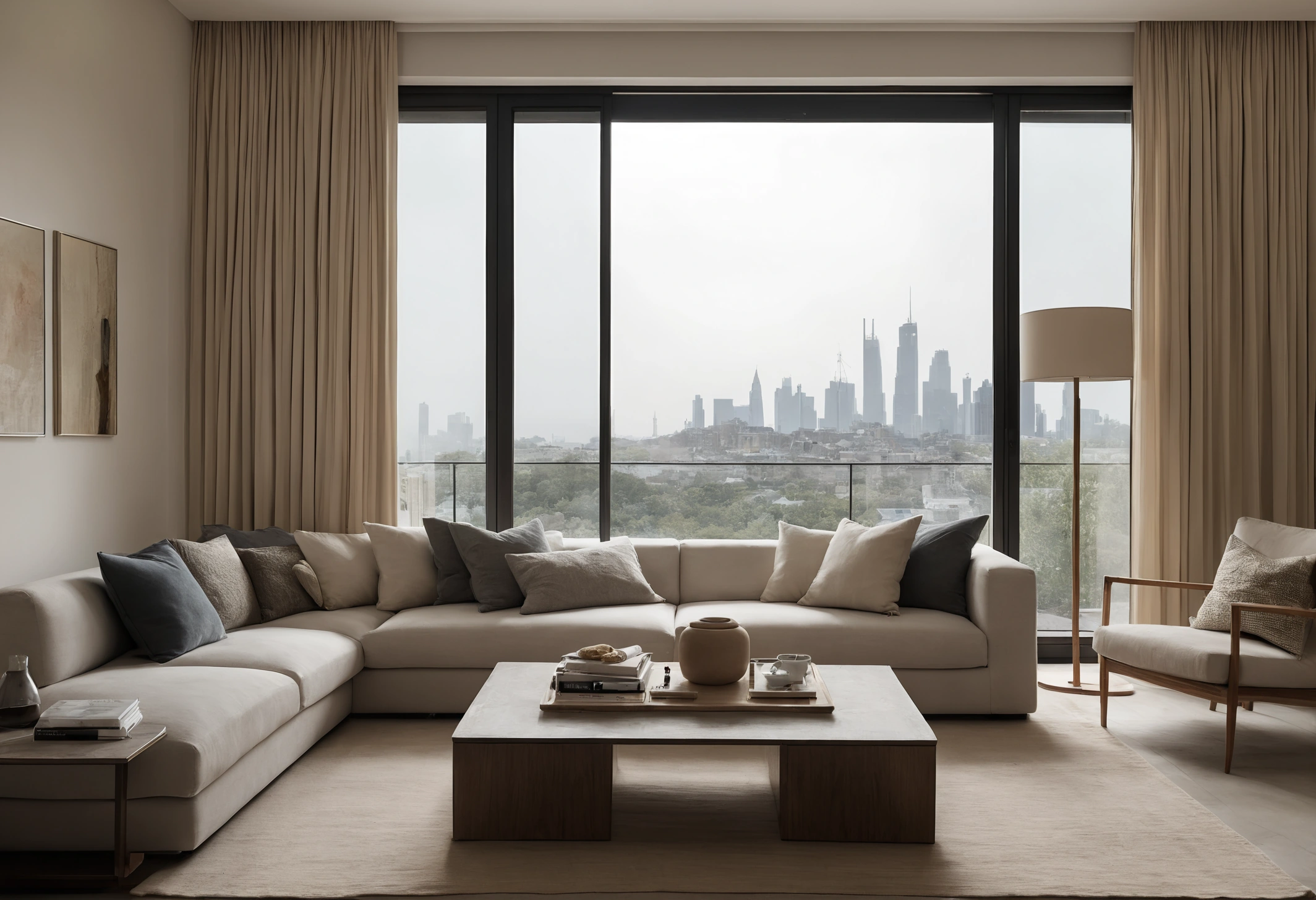 Completed apartment living area furnished and styled on the day of client handover with clean surfaces and daylight